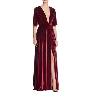 New! HOT PLUNGING NECKLINE VELVET WRAP DRESS GOWN